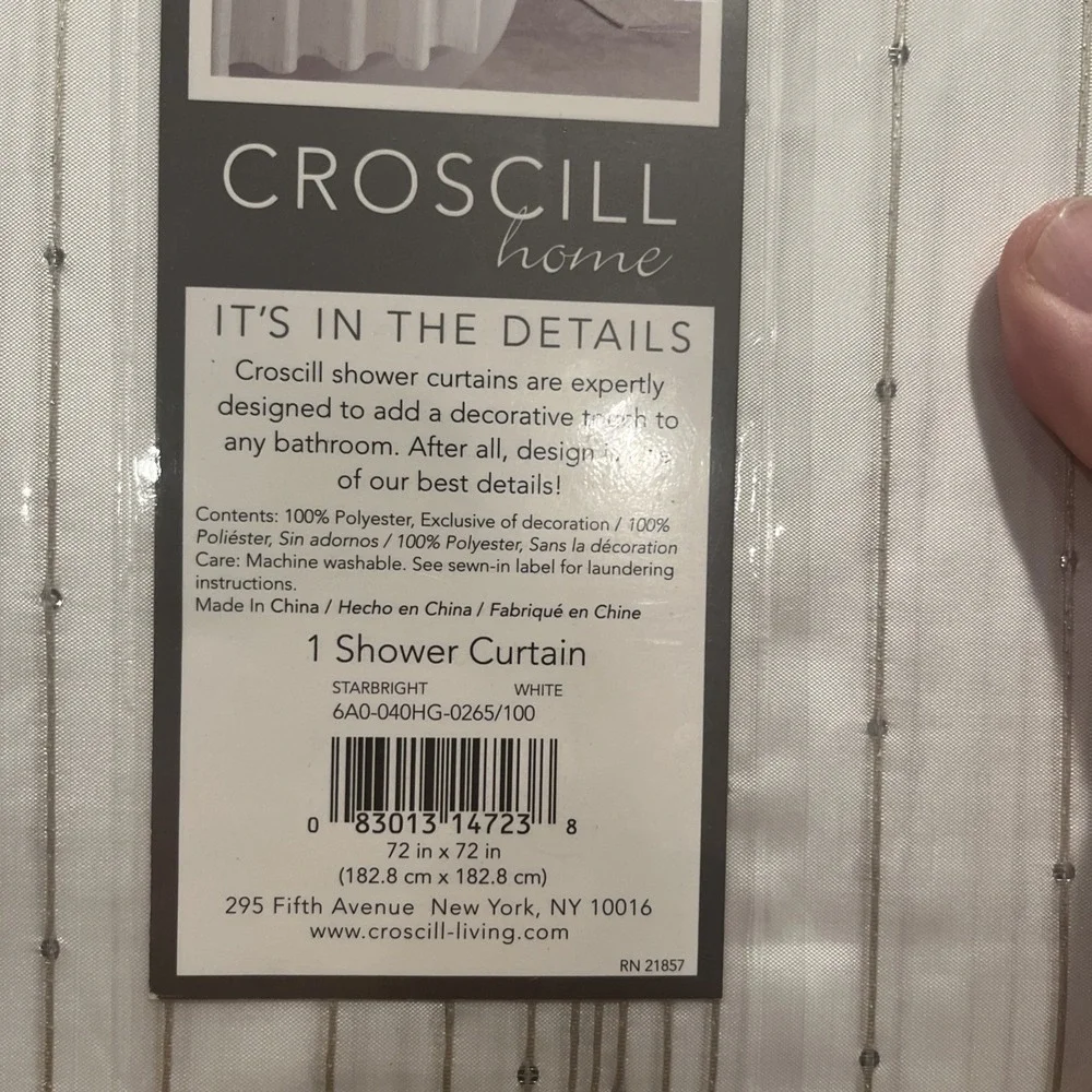 Croscill Fabric Shower Curtain Starbright Silver Shiney Stripe Embroidery 72x72